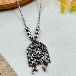 NAMAN ARTS Silver Plated Oxidised & Beaded Necklace-image-104