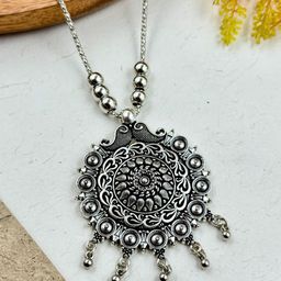 NAMAN ARTS Silver Plated Oxidized Chain Pendent-image-26