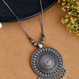 NAMAN ARTS Silver-Plated Artificial Beaded Oxidised Necklace-36