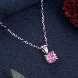 Zalkari Sterling Silver Rhodium-Plated Cubic Zirconia Studded Sapphire Round Shape Pendant-image-25
