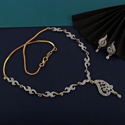 LUCKY JEWELLERY Gold Plated American Diamond Studded Jewellery Set-38
