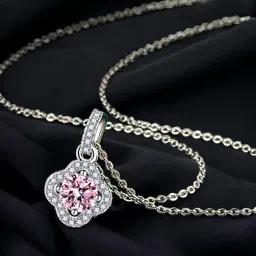 Designs & You Silver Plated Cubic Zirconia Studded Clover Shape Pendant With Chain-27