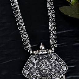 NAMAN ARTS Silver-Plated Oxidised Spring Chain Pendant Statement Necklace-32