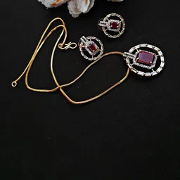 LUCKY JEWELLERY Gold Plated American Diamond Studded Jewellery Set-35