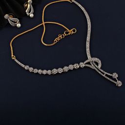 LUCKY JEWELLERY Gold Plated American Diamond Studded Jewellery Set-46