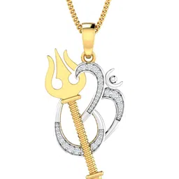 KUBERBOX Om Shiv Trishul 18KT Gold Diamond-Studded Pendant-1.32gm-picture-20