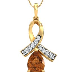 KUBERBOX 18KT Gold Diamond And Citrine-Studded Pendant - 1.84 gm-7