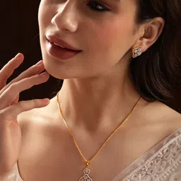 Rubans 22K Gold Plated Cubic Zirconia Stone Studded Pendant Jewellery Set-46