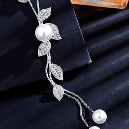 Yellow Chimes Silver-Toned & White Pearl Rhodium-Plated Crystal Studded Pendant With Chain-39