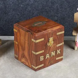 exim decor Sheesham Wood Handcrafted Square Piggy Bank-picture-34