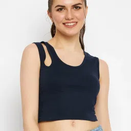 Casual Sleeveless Solid Women Dark Blue Top-image-7