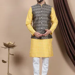 Anouk Floral Printed Regular Pure Cotton Straight Kurta With Churidar & Nehru Jacket-image-81