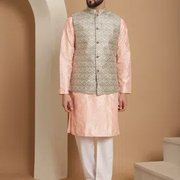 Anouk Embroidered Regular Thread Work Kurta with Churidar & Nehru Jacket image 1