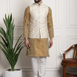 SOJANYA Ethnic Motifs Woven Design Kurta With Pyjama & Nehru Jacket-0