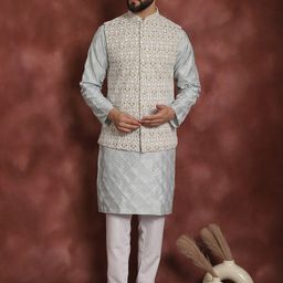 Anouk Embroidered Regular Thread Work Kurta With Churidar & Nehru Jacket-59