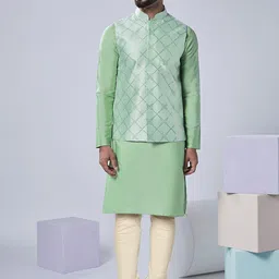 KISAH Mandarin Collar Kurta And Churidar With Nehru jacket-image-97