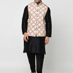 Kaifoo Men Black Kurta with Churidar & with Nehru Jacket-90