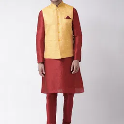 DEYANN Men Yellow Layered Kurta with Churidar-picture-48