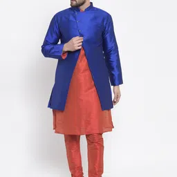 Kaifoo Men Rust Kurta with Churidar & Jacket-image-75