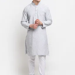 Benstoke Men Grey Layered Kurta with Churidar-picture-8