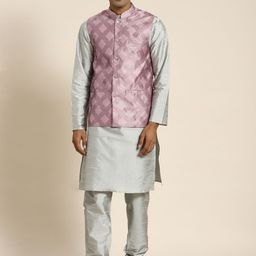 SOJANYA Men Grey Kurta with Churidar-image-32