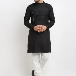 Kaifoo Men Black Angrakha Kurta with Churidar-image-49