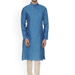TABARD Men Blue Jacquard Printed Kurta with Churidar-picture-25