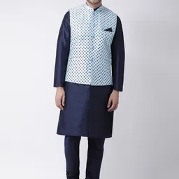 DEYANN Men Blue Layered Dupion Silk Kurta with Churidar-picture-41