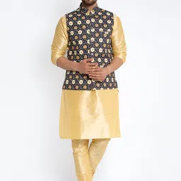 Benstoke Men Gold-Toned Dupion Silk Kurta with Churidar-image-75