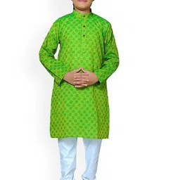Baba & Baby Boys Geometric Woven Design Thread Work Pure Cotton Straight Kurta & Churidar-26