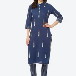 Kurti's by Menka Women Blue Printed Pure Cotton Kurta with Palazzos-picture-58
