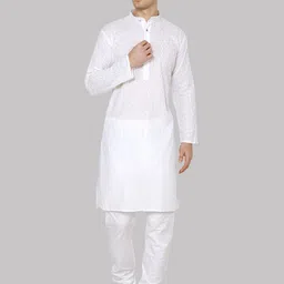 ROYAL KURTA Men White Ethnic Motifs Embroidered Chikankari Kurta with Churidar-image-56