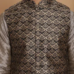 Anouk Woven Design Regular Kurta With Churidar & Nehru jacket image 2