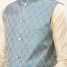 Jompers Men Cream-Coloured Kurta with Pyjamas & Nehru Jacket image 2