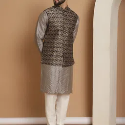 Anouk Woven Design Regular Kurta With Churidar & Nehru jacket image 4