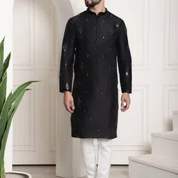 SOJANYA Embroidered Regular Mirror Work Kurta With Churidar image 4