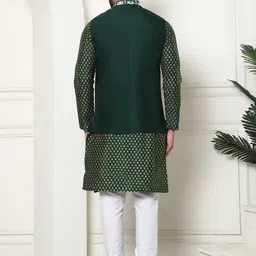 SOJANYA Ethnic Motifs Embroidered Regular Thread Work Kurta with Churidar & Nehru Jacket image 5