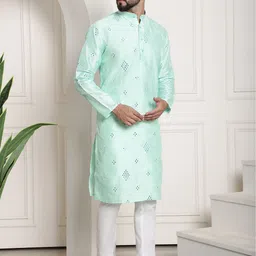 SOJANYA Embroidered Regular Mirror Work Kurta With Churidar image 5