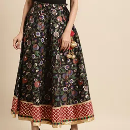 RANGMAYEE Women Black & Golden Foil Printed Flared Maxi Skirt-14