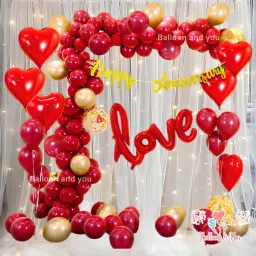 Solid Surprise Happy Anniversary Decoration With White Net Curtain For Husband Wife Balloon-5