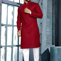 Men Cotton Blend Kurta Pyjama Set-image-52