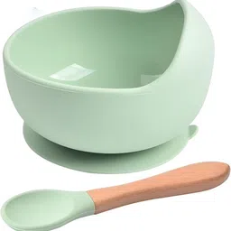 foxin Baby Feeding Set – Silicone Suction Bowl & Wooden Spoon, Spill Proof & Safe - silicone-picture-1