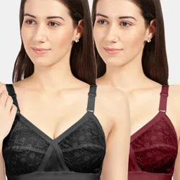 Sonari Pack of 2 Assorted Floral Embroidered Pure Cotton Everyday Bras-image-14