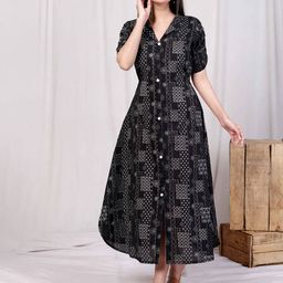 MIRAVAN Women Floral Print V-Neck Pure Cotton A-Line Midi Dress-image-12