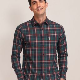 U.S. Polo Assn. Men Cutaway Collar Tartan Checked Cotton Tailored Fit Casual Shirt-image-27