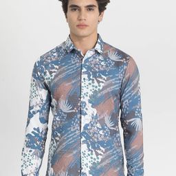 Snitch Men Smart Spread Collar Abstract Printed Slim Fit Casual Shirt-image-41