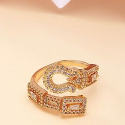 Bohey by KARATCART Gold-Plated CZ Studded Finger Ring-image-5