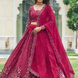 Kedar Fab Embroidered Georgette Semi-Stitched Lehenga & Unstitched Blouse With Dupatta-picture-8
