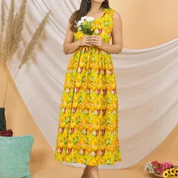 JAHIDA COMFORT WITH STYLE Pure Cotton Abstract Printed Fit and Flare Midi Dresses-image-92