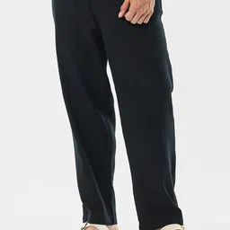 Snitch Men Cotton Black Mid-Rise Straight Fit Trouser-image-13
